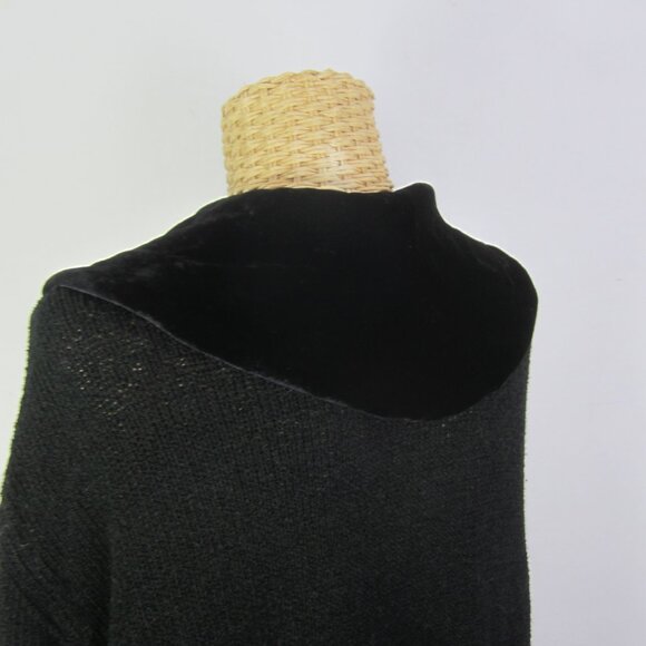 Vtg J Jill Women XL Black Boucle Knit Velvet Collar Cardigan Sweater Silk Linen - Picture 2 of 9